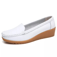 (White, UK Size 3=Tag Size 36) Womens Wedges Loafer Non-Slip Loafers Ladies Slip On Work Soft Wedge Boat Shoe
