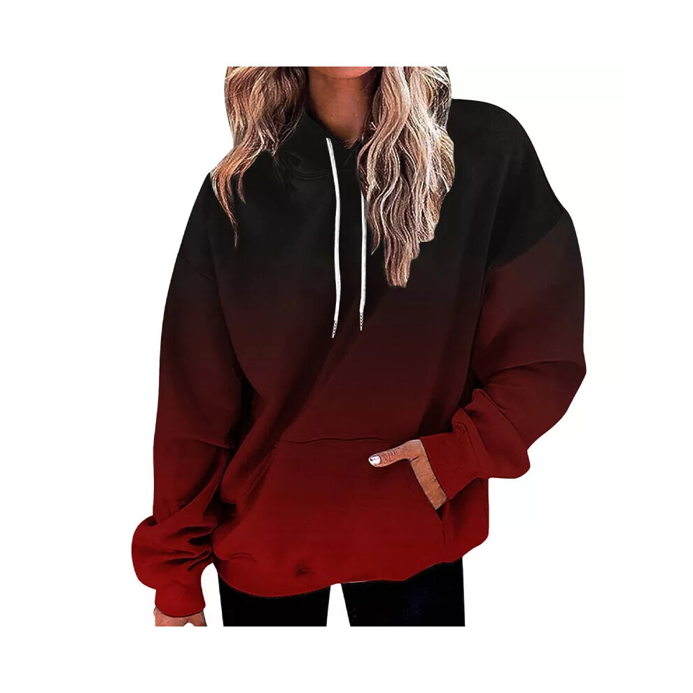 (Style-F, UK Size 24=Tag Size 6XL) Ladies Hooded Sweatshirts Gradient Hoodies Women Long Sleeve Sport Warm