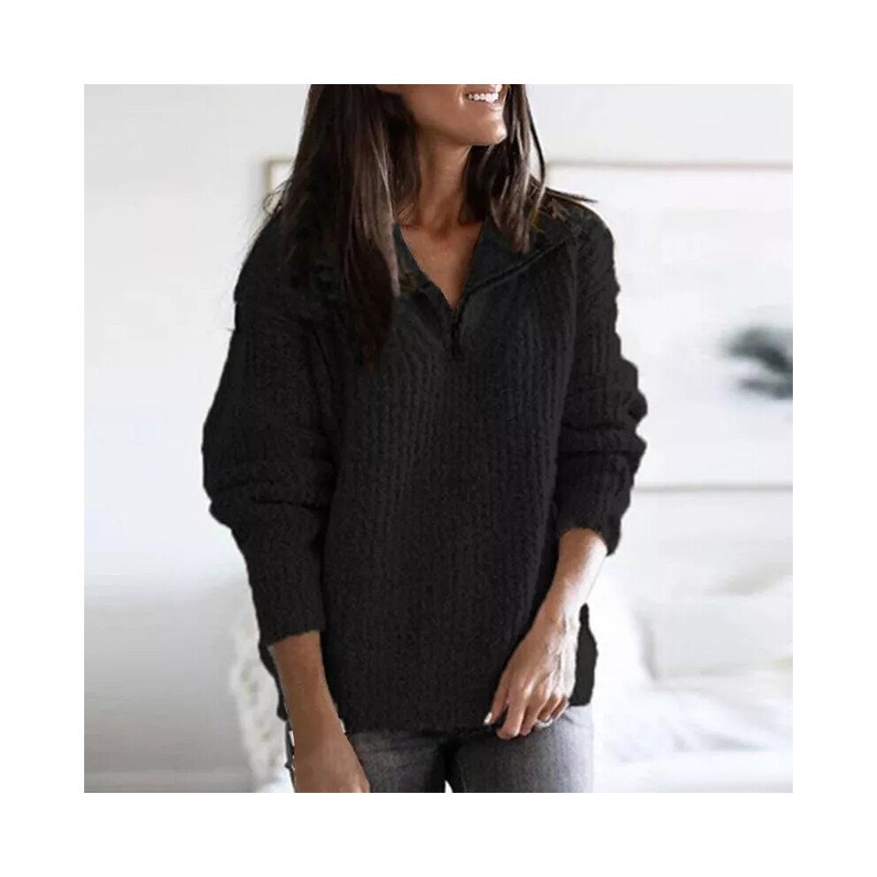 (Black, L) Women Sweater Long Sleeve Jumper Tops Ladies Cozy Winter Warm Loungewear