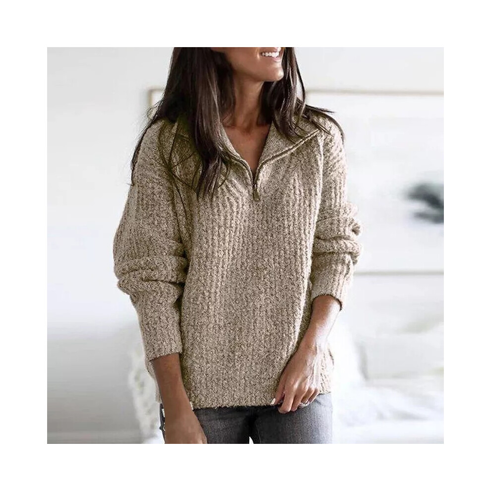 (Khaki, 4XL) Women Sweater Long Sleeve Jumper Tops Ladies Cozy Winter Warm Loungewear