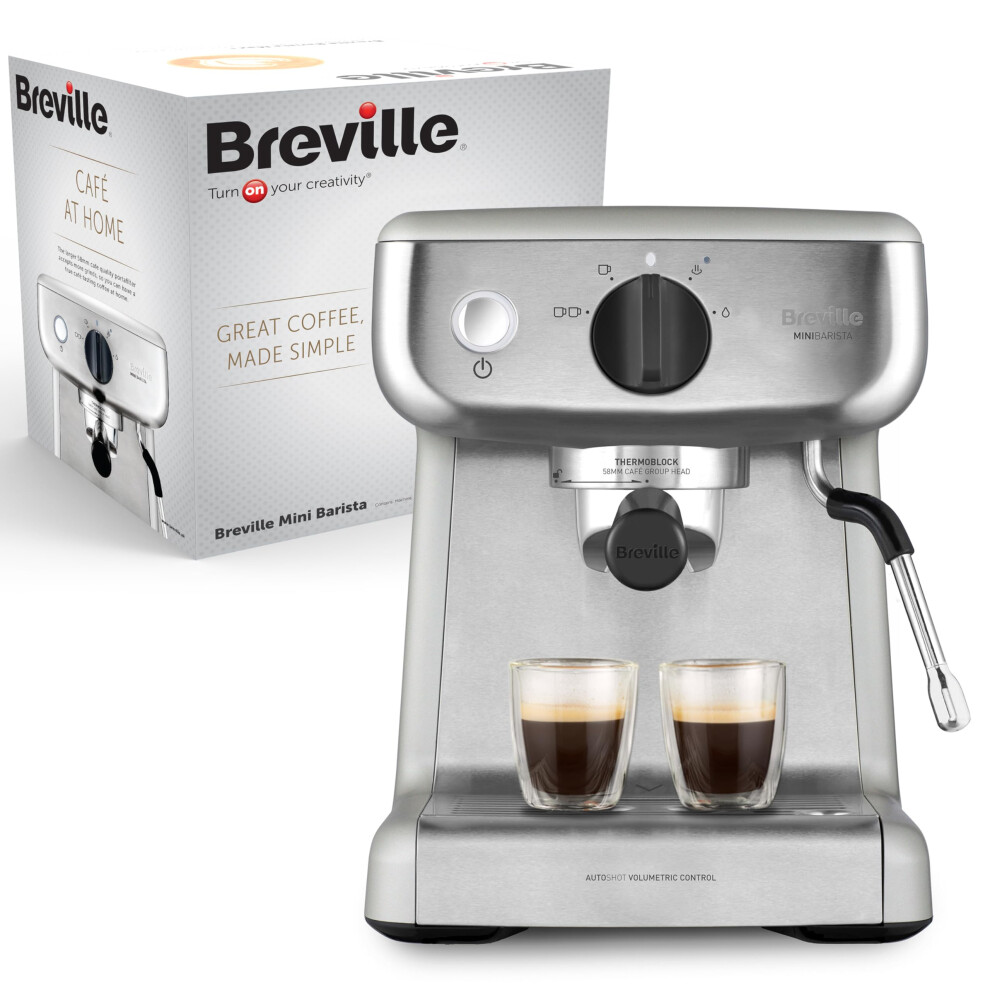 Breville Barista Mini Espresso, Latte and Cappuccino Coffee Machine 2L Water Tank Milk Frother 15 Bar Italian Pump Stainless Steel [VCF125]