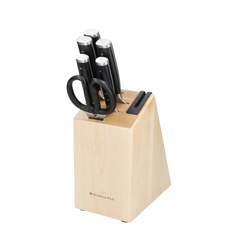 Kitchenaid Gourmet 6-Piece Knife Block Set - Japanese Steel, Handles, 5 Knives, Shears & Sharpener Ko6pstsnobg Black