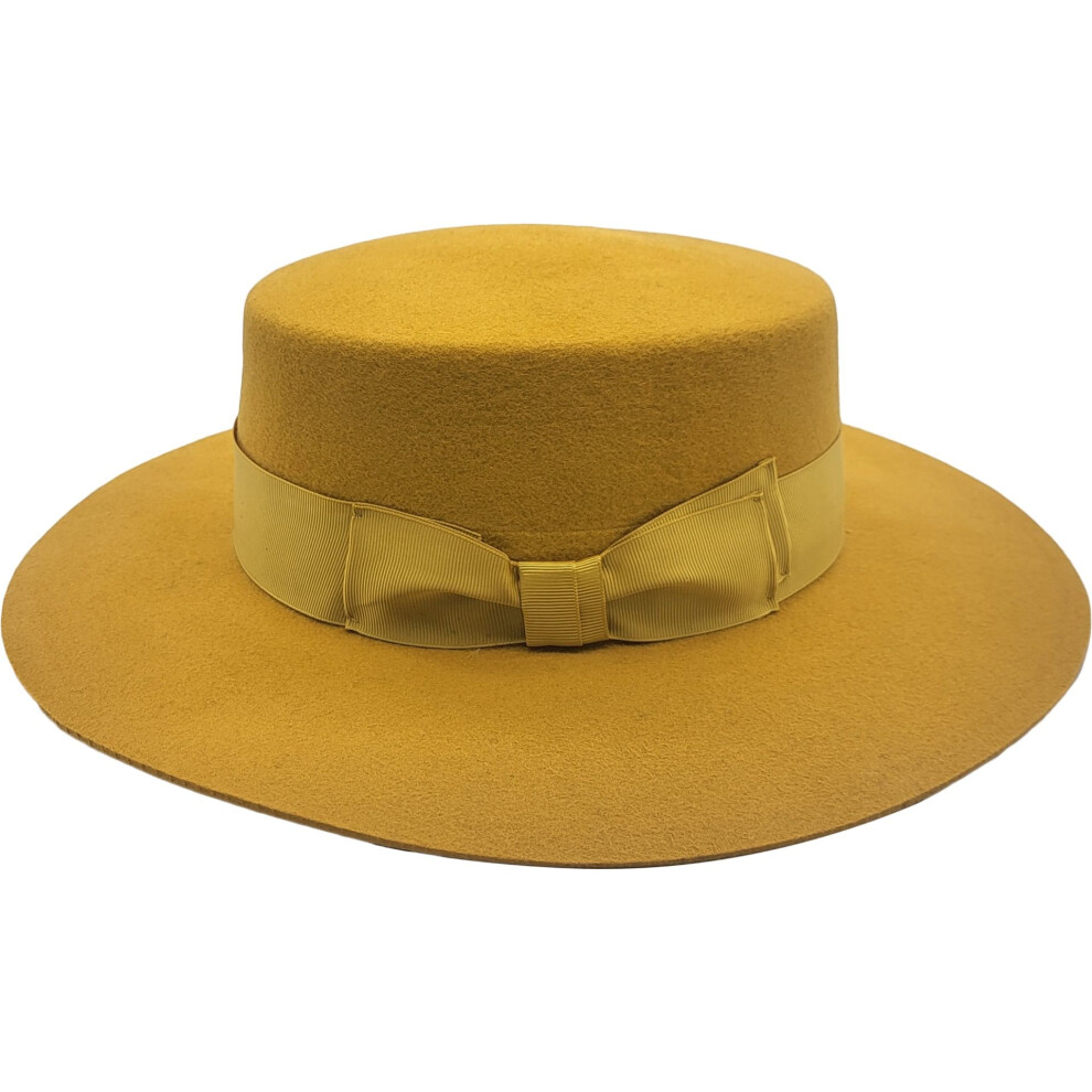 (MUSTARD-YELLOW) Classic Wool Felt Boater Hat- One size