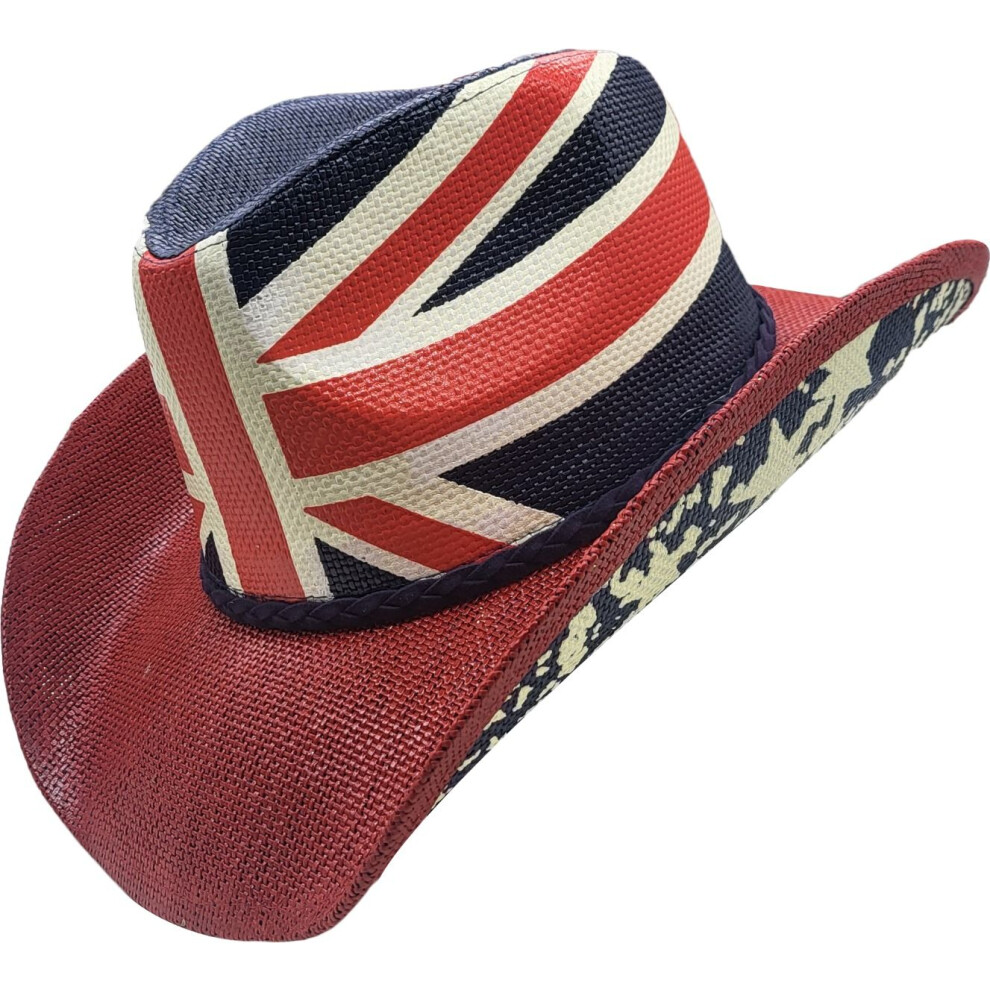 (White) Summer Union Jack Cowboy Hat- One size