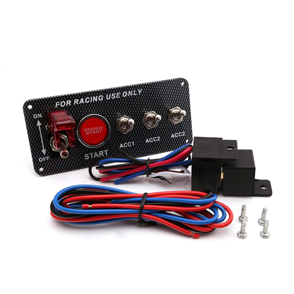 Carbon Fibre Panel Toggle Switch Ignition Engine Start Push Starter Button For Racing Car 12V/20A Panel 779747128574