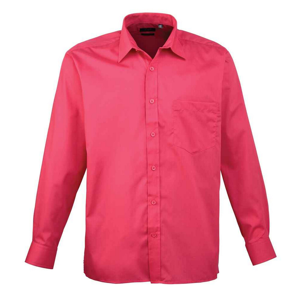 (19in, Hot Pink) Premier Mens Poplin Long-Sleeved Shirt