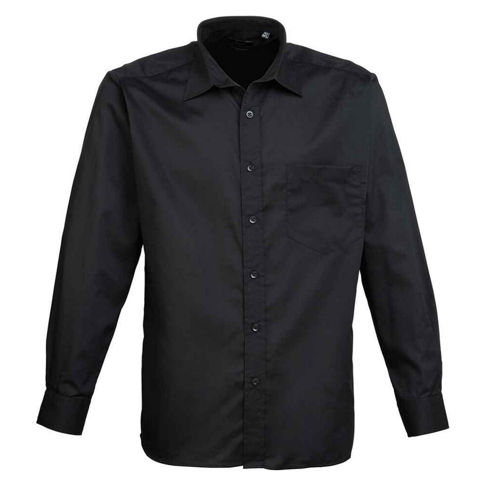 (19in, Black) Premier Mens Poplin Long-Sleeved Shirt