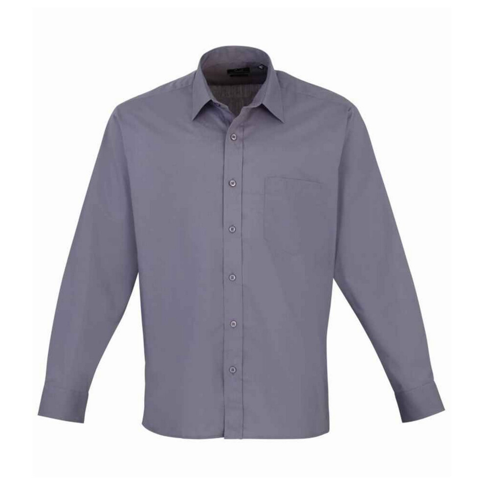 Premier Men's (17In, Steel) Poplin Long-Sleeved Shirt 17In
