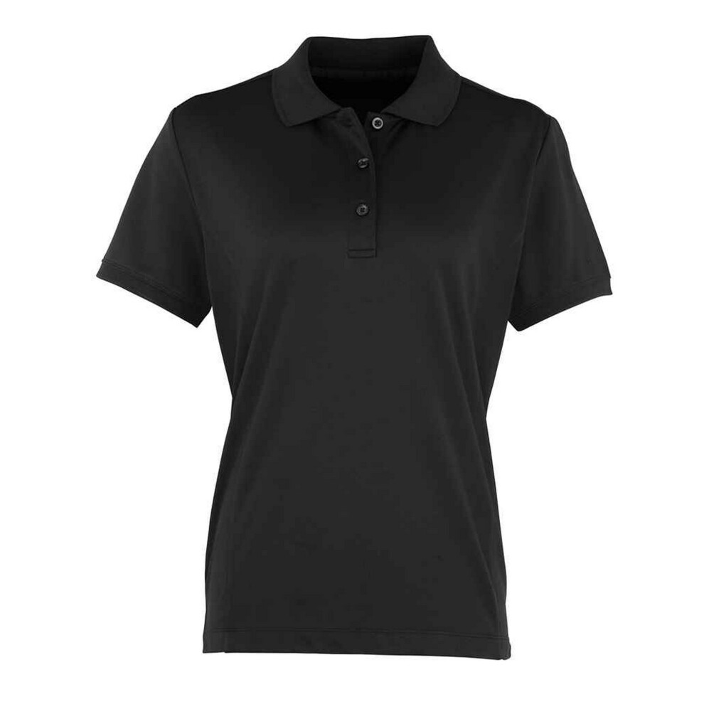 (12 UK, Black) Premier Womens/Ladies Coolchecker Pique Polo Shirt