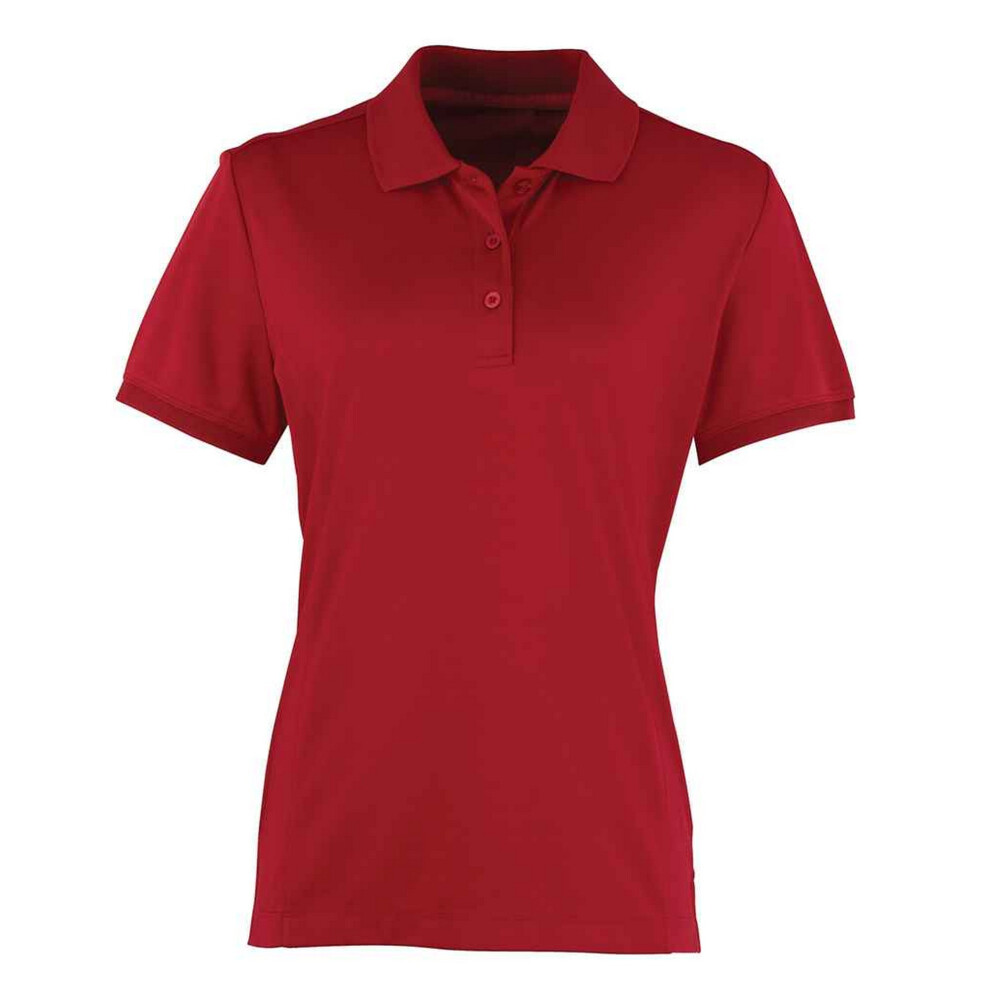 (10 UK, Burgundy) Premier Womens/Ladies Coolchecker Pique Polo Shirt