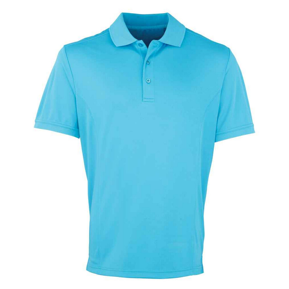 (S, Turquoise) Premier Mens Coolchecker Pique Polo Shirt