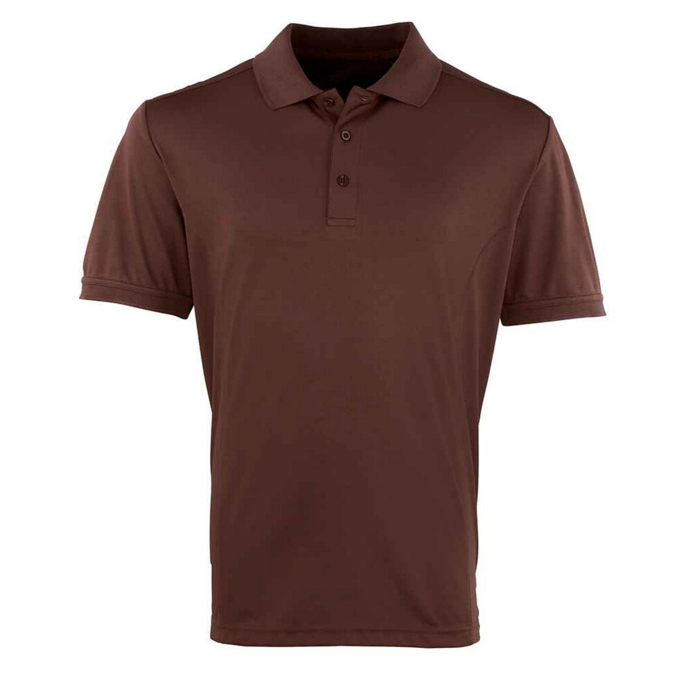 (S, Brown) Premier Mens Coolchecker Pique Polo Shirt