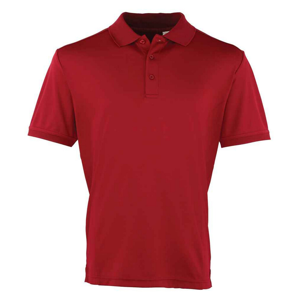 (S, Burgundy) Premier Mens Coolchecker Pique Polo Shirt