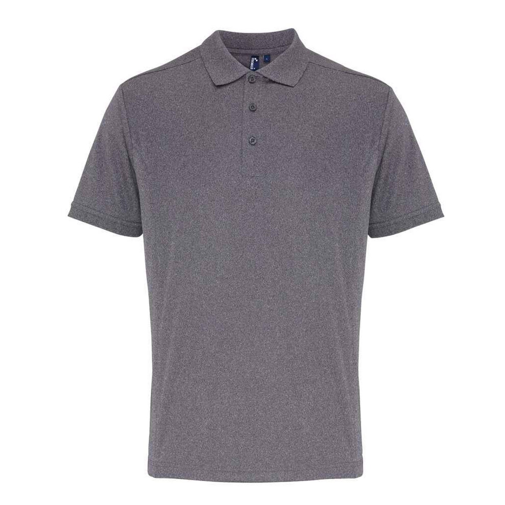 (4XL, Grey Melange) Premier Mens Coolchecker Pique Polo Shirt