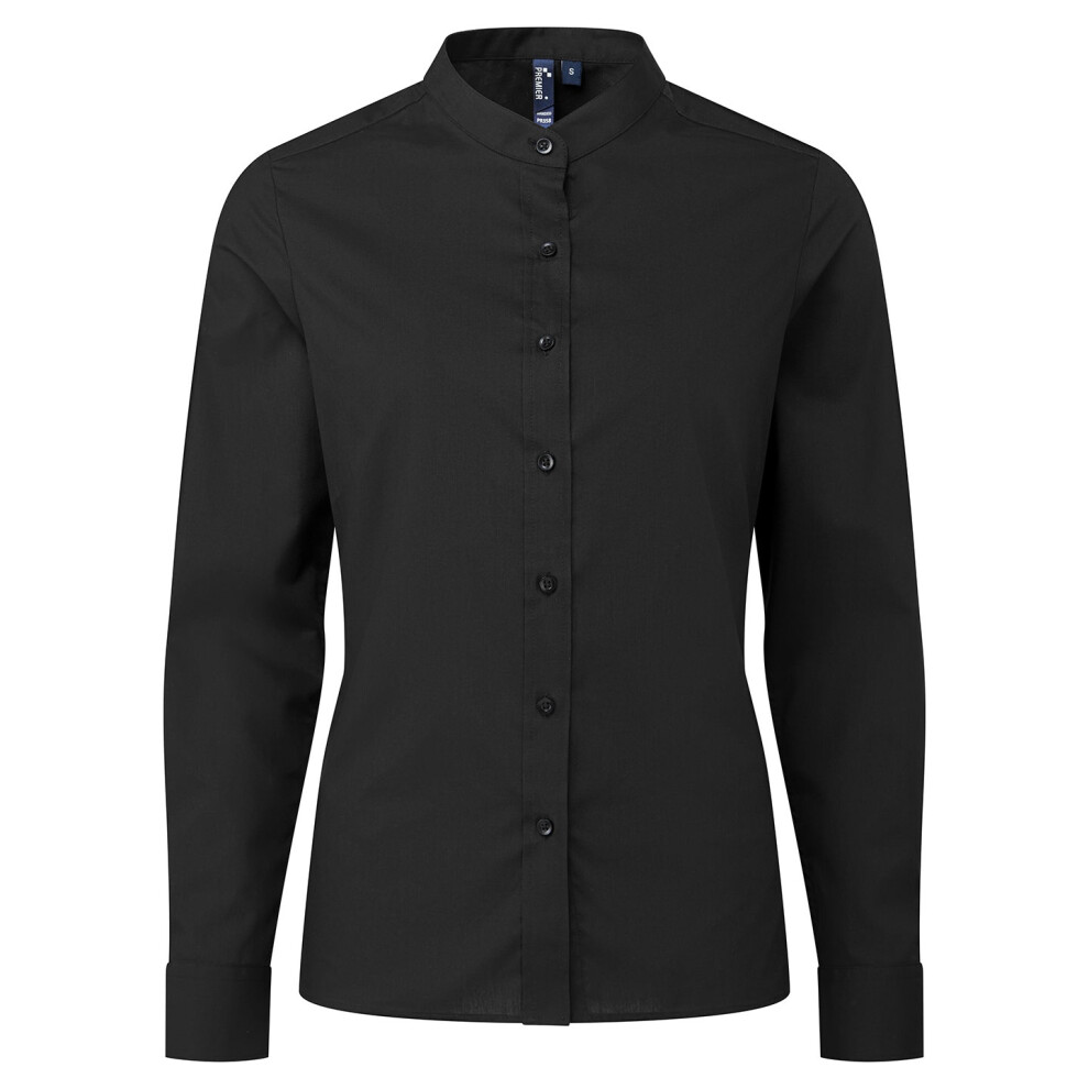 (XS, Black) Premier Womens/Ladies Grandad Collar Formal Shirt