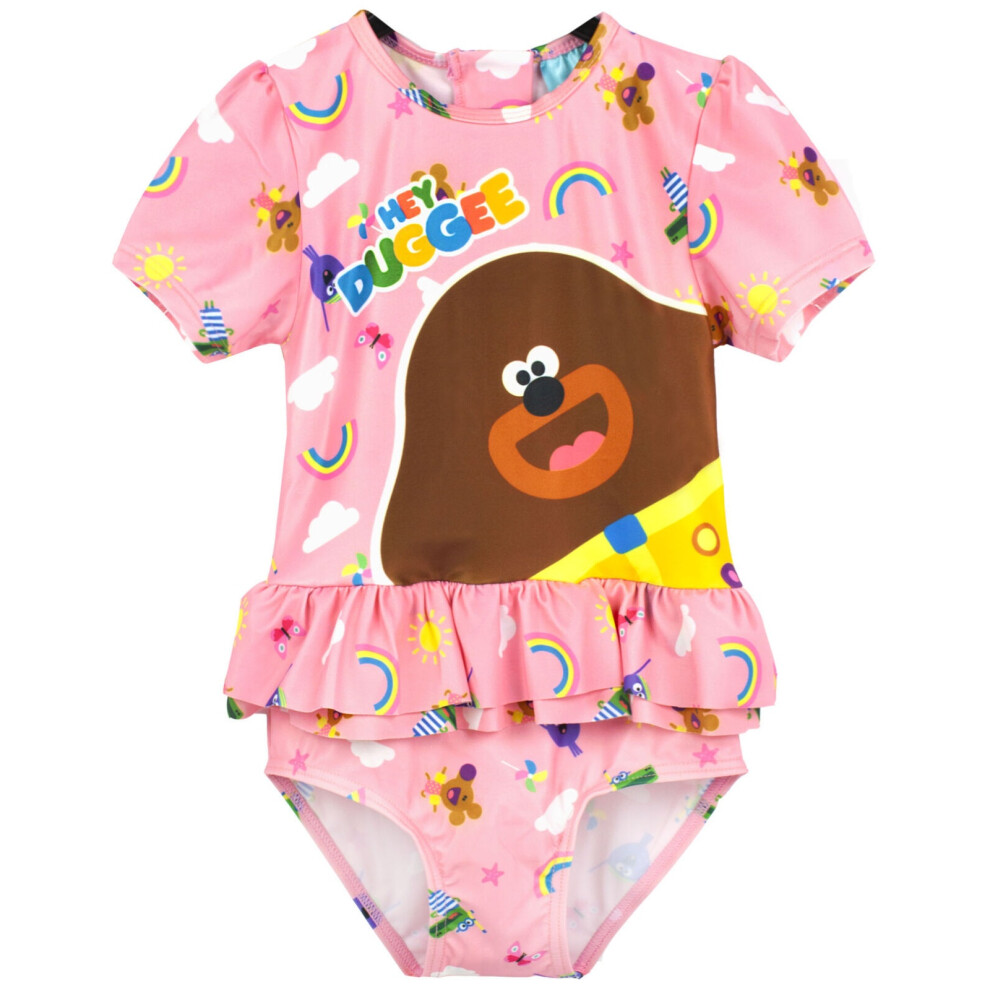 (18-24 Months, Pink) Hey Duggee Girls Frill One Piece Swimsuit