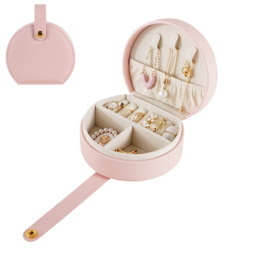 (Pink) Jewelry Box Organizer PU Leather Storage Case Box