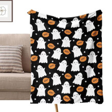 (black) 1pc Halloween Pumpkin & Horror Ghost Printed Blanket Fashionable Warm Flannel Blanket Sofa Bed Cover Blanket Halloween Gift