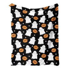 (black) 1pc Halloween Pumpkin & Horror Ghost Printed Blanket Fashionable Warm Flannel Sofa Bed Cover Blanket Halloween Gift