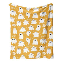 (Yellow) 1pc Halloween Pumpkin & Horror Ghost Printed Blanket Fashionable Warm Flannel Sofa Bed Cover Blanket Halloween Gift