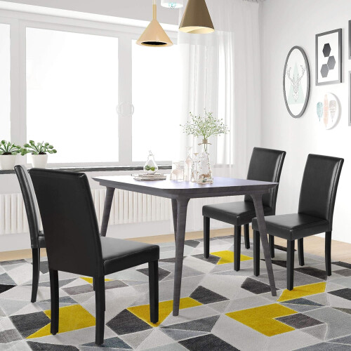 4pcs Dining Kitchen Chairs Padded Faux Leather Restaurant Home Black 1