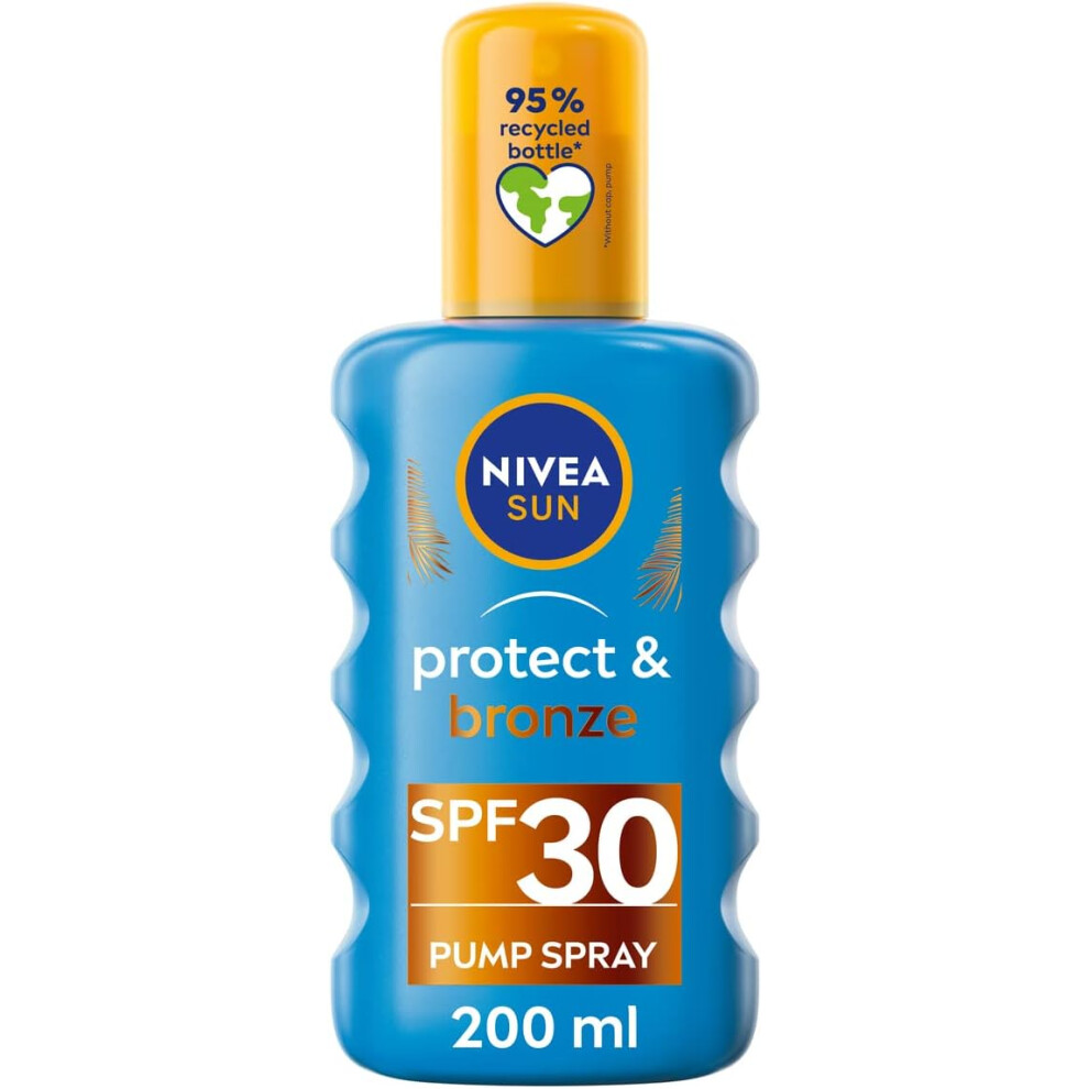 Nivea SUN Protect & Bronze Sun Spray (200 ml) Bronzing Tanning Lotion Spray with SPF30 Advanced Suncream Protection Natural Pro-Melanin Extract