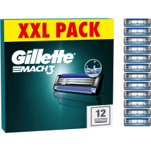 Gillette Mach3 Razor Blades Men, Pack of 12 Razor Blade Refills, Stronger Than Steel Blades, Enhanced Lubrastrip, XXL, Packaging May Vary