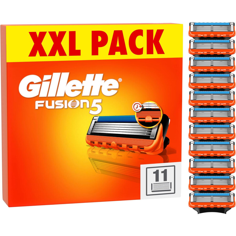 Gillette Fusion5 Razor Blades Men, Pack of 11 Razor Blade Refills with Precision Trimmer, 5 Anti-Friction Razor Blades