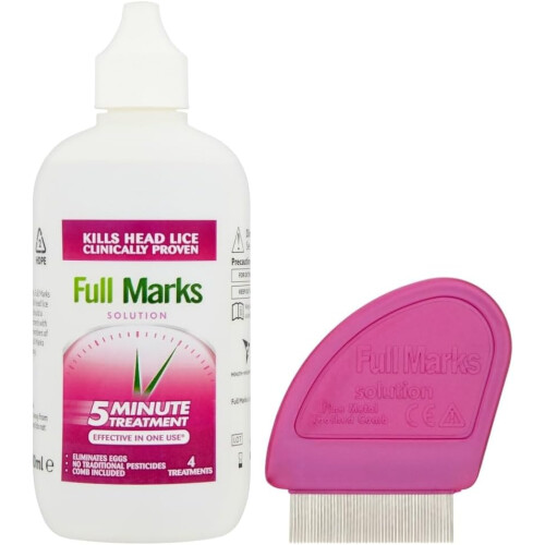 Full Marks Solution 4 Treatments, to Kill Head Lice and Nit Eggs Solution with Nit Comb Included , 200 ml , Pack of 1 2