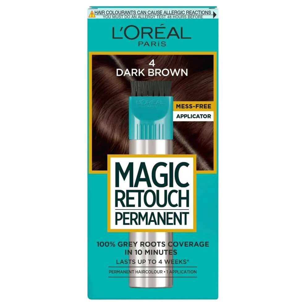 L'OrÃ©al Paris Magic Retouch Permanent Root Concealer, Touching Up Grey Hair Dye, Dark Brown 4