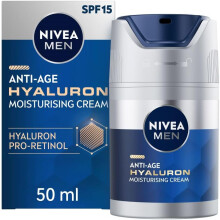 NIVEA MEN Anti-Age Hyaluron SPF15 Moisturising Cream 50ml Anti-Wrinkle Face Cream with Hyaluronic Acid and Pro-Retinol Visibly Reduces