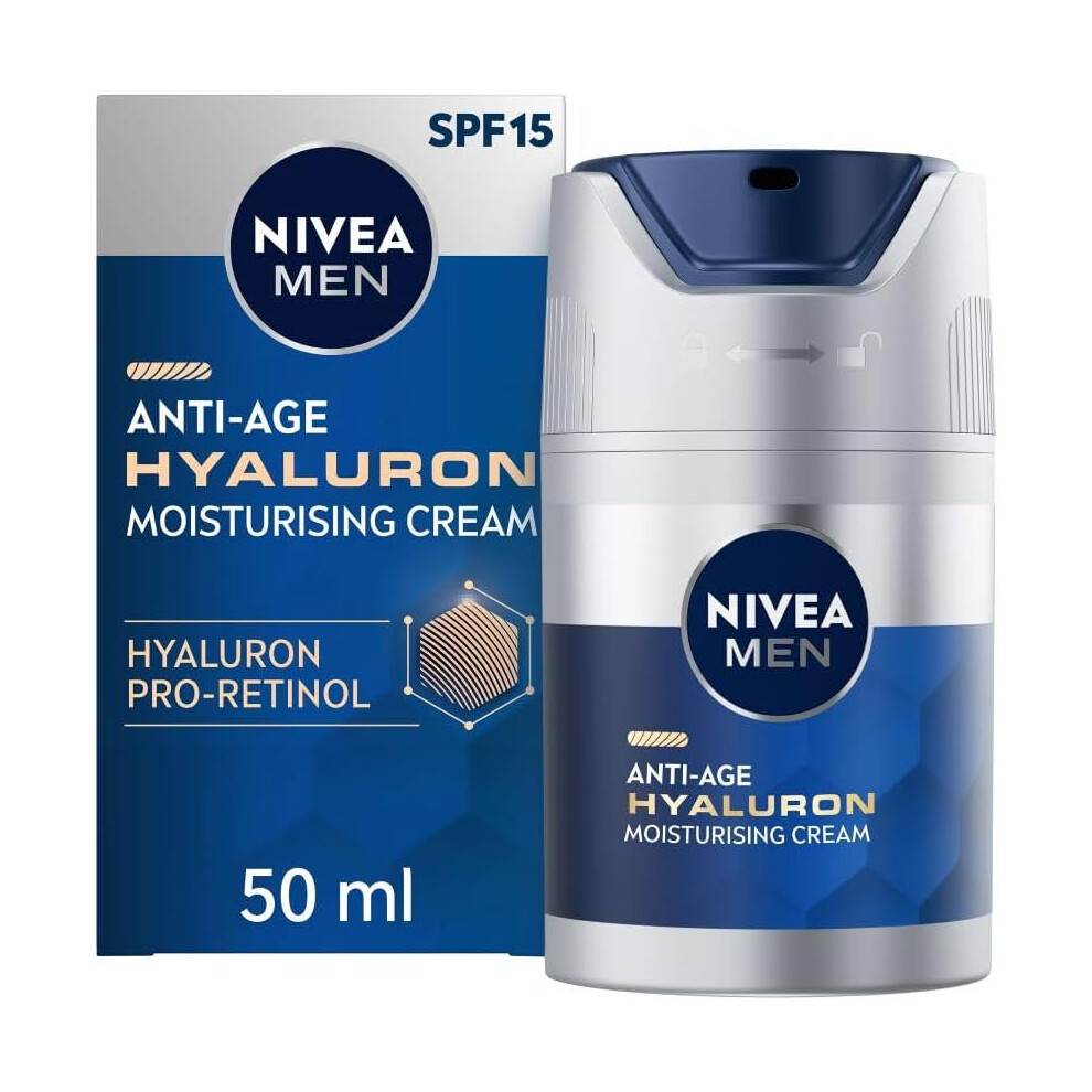 NIVEA MEN Anti-Age Hyaluron SPF15 Moisturising Cream 50ml Anti-Wrinkle Face Cream with Hyaluronic Acid and Pro-Retinol Visibly Reduces