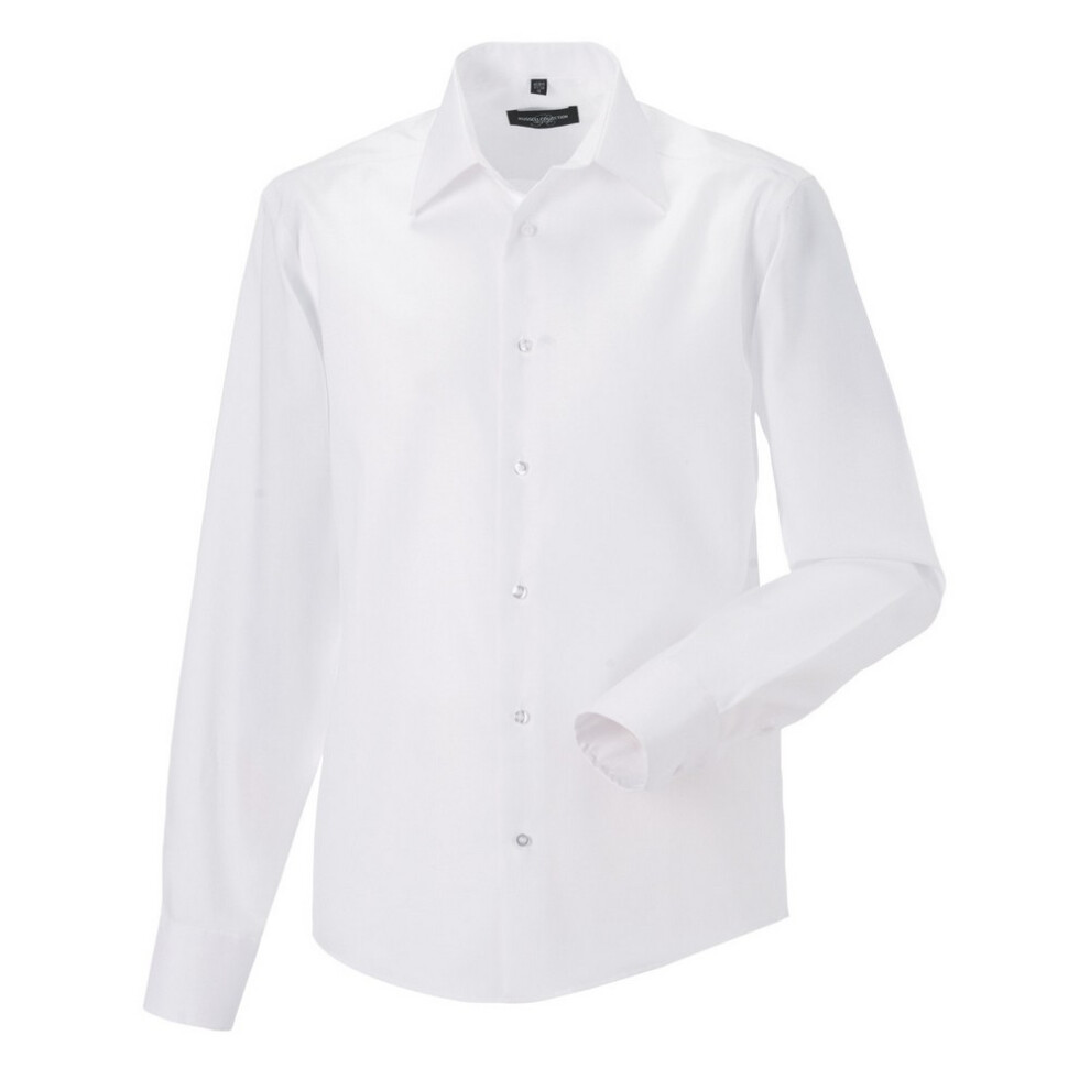 (19in, White) Russell Mens Ultimate Non-Iron Tailored Long-Sleeved Formal Shirt