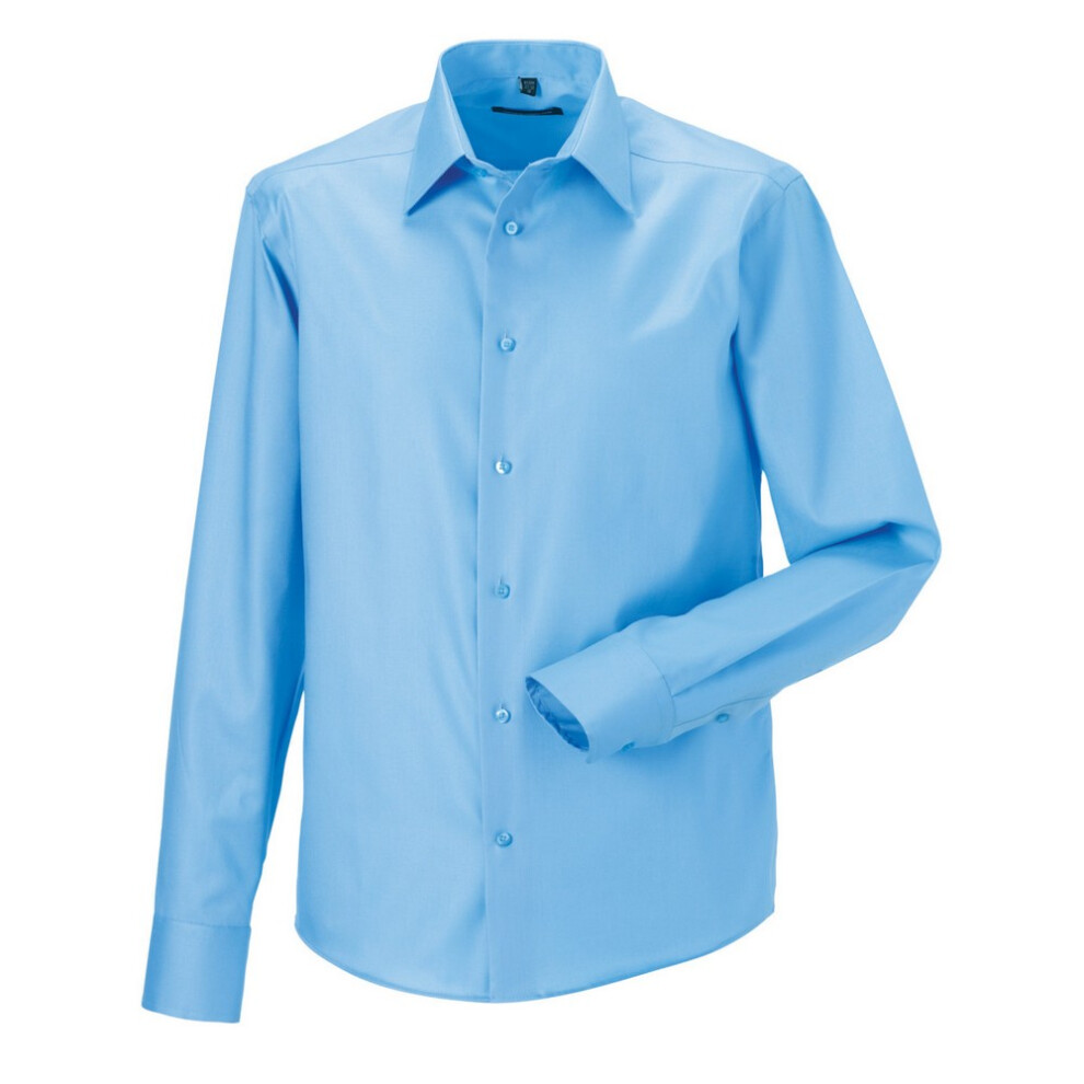 (19in, Bright Sky) Russell Mens Ultimate Non-Iron Tailored Long-Sleeved Formal Shirt