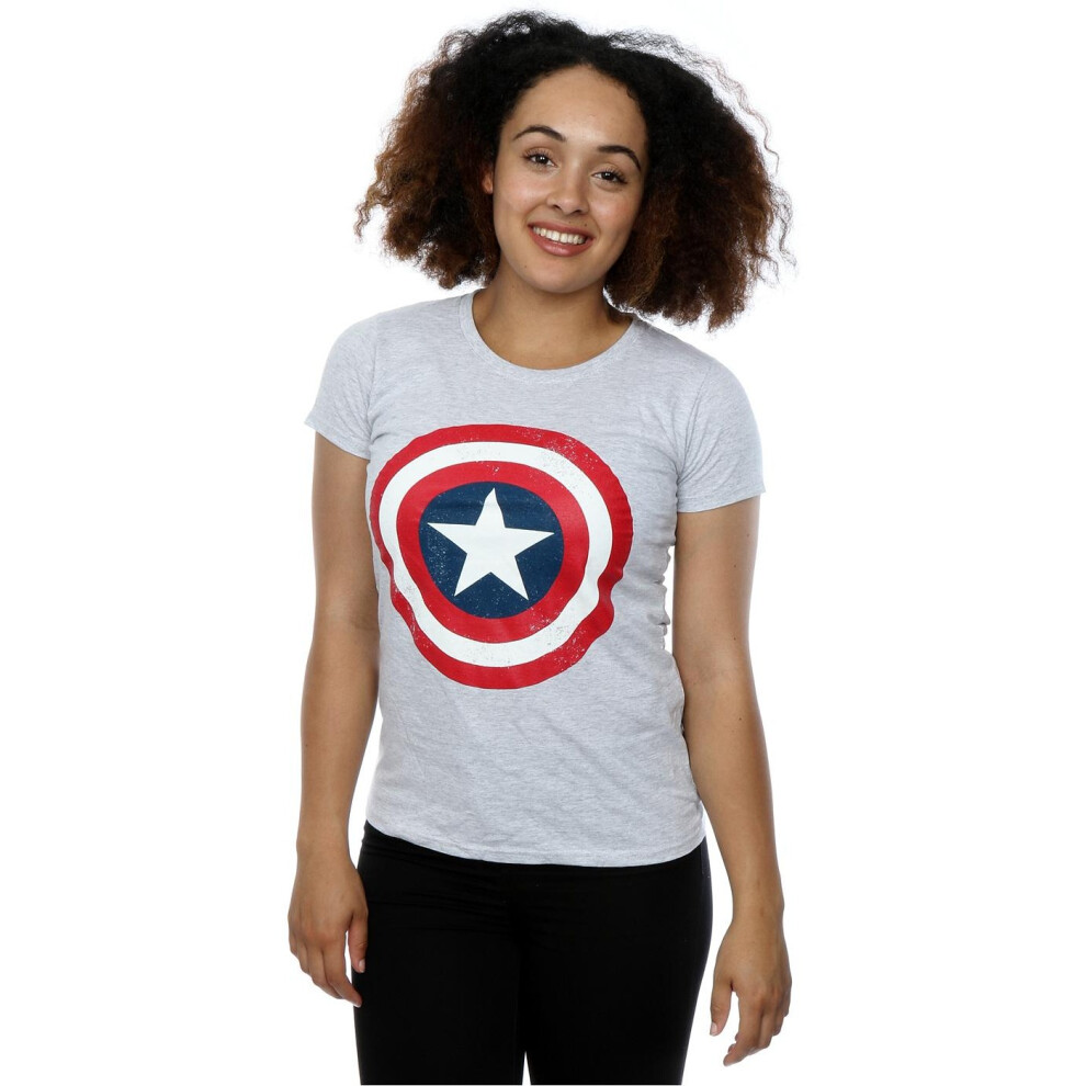 (M, Heather Grey) Captain America Womens/Ladies Shield T-Shirt