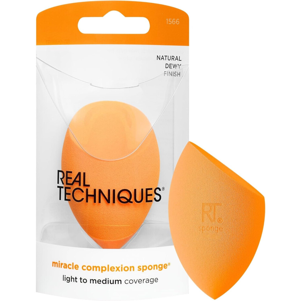 Real Techniques Miracle Complexion Sponge Makeup Sponge Liquid Cream Offers Light Medium Coverage Natural Makeup Orange Sponge Latex-Free Foam 1 Count