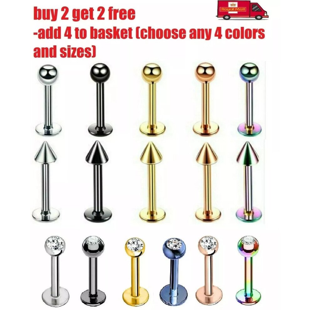 (Gold ) Labret Monroe Lip Bar Tragus Cartilage Helix Ear Ring Stud Upper Ear Piercing UK