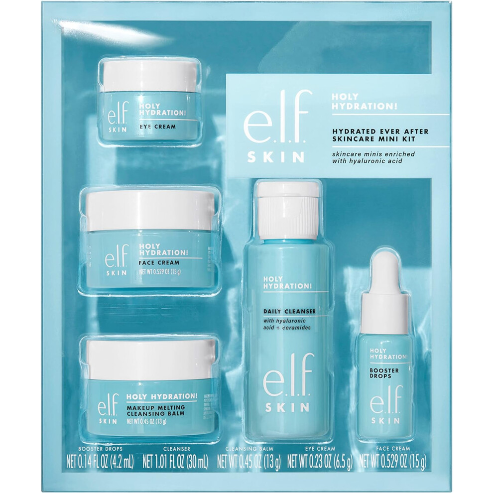 e.l.f. SKIN Hydrated Ever After Skincare Mini Kit, Cleanser, Makeup Remover, Moisturiser & Eye Cream For Hydrating Skin, Airplane-Friendly Sizes