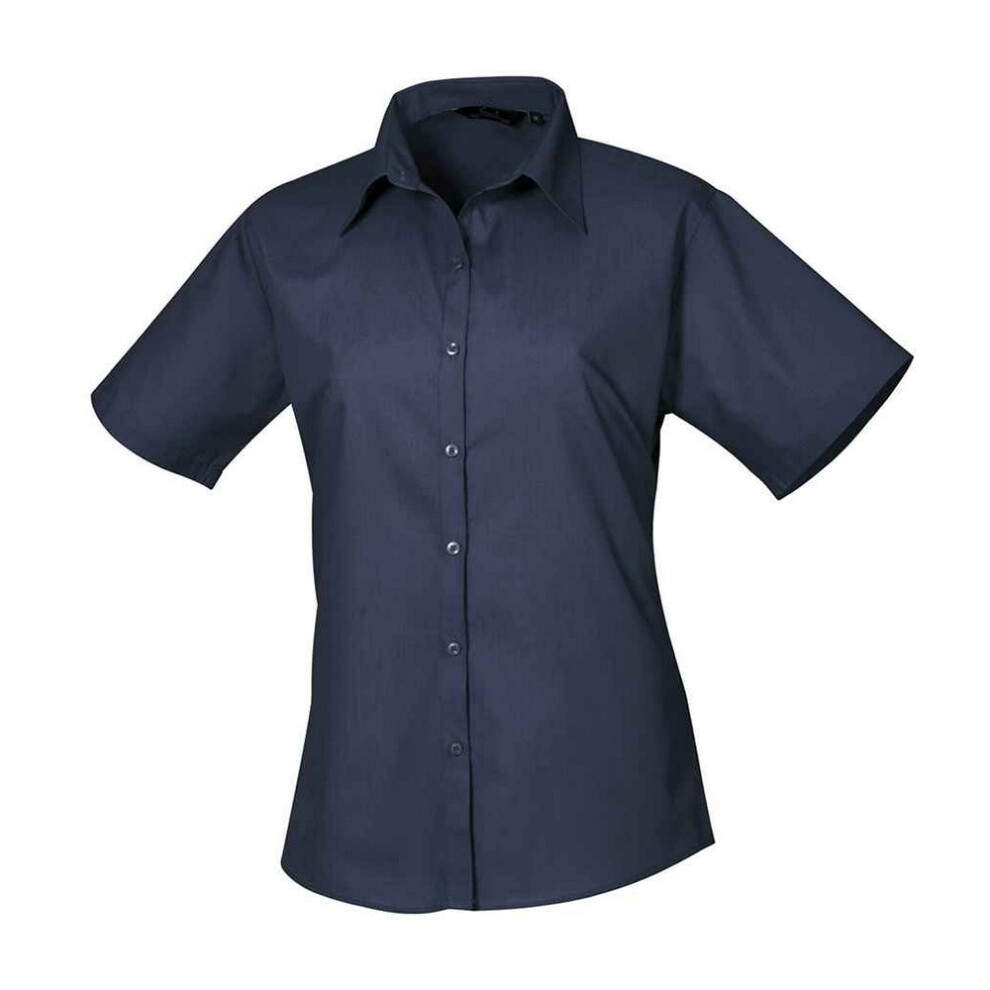 (28 UK, Navy) Premier Womens/Ladies Poplin Short-Sleeved Blouse
