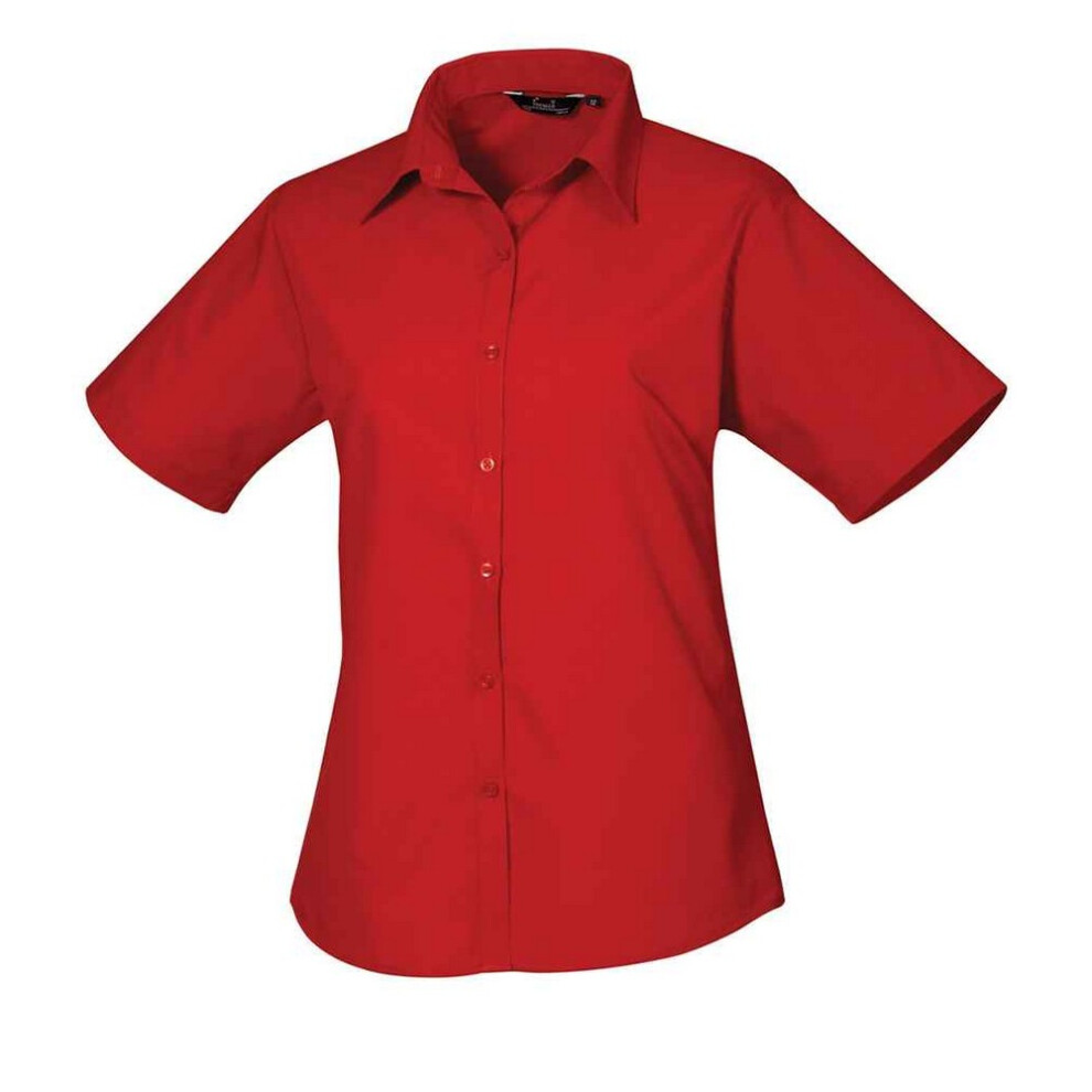 (30 UK, Red) Premier Womens/Ladies Poplin Short-Sleeved Blouse