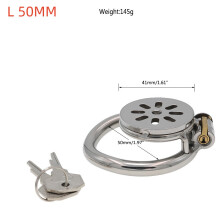 (Ring 50mm) Smaker Handwork Stainless Steel Chastity Lock Penis Cage with Silicone Tube and Clamp Ring for Male Primary Metal Bondage