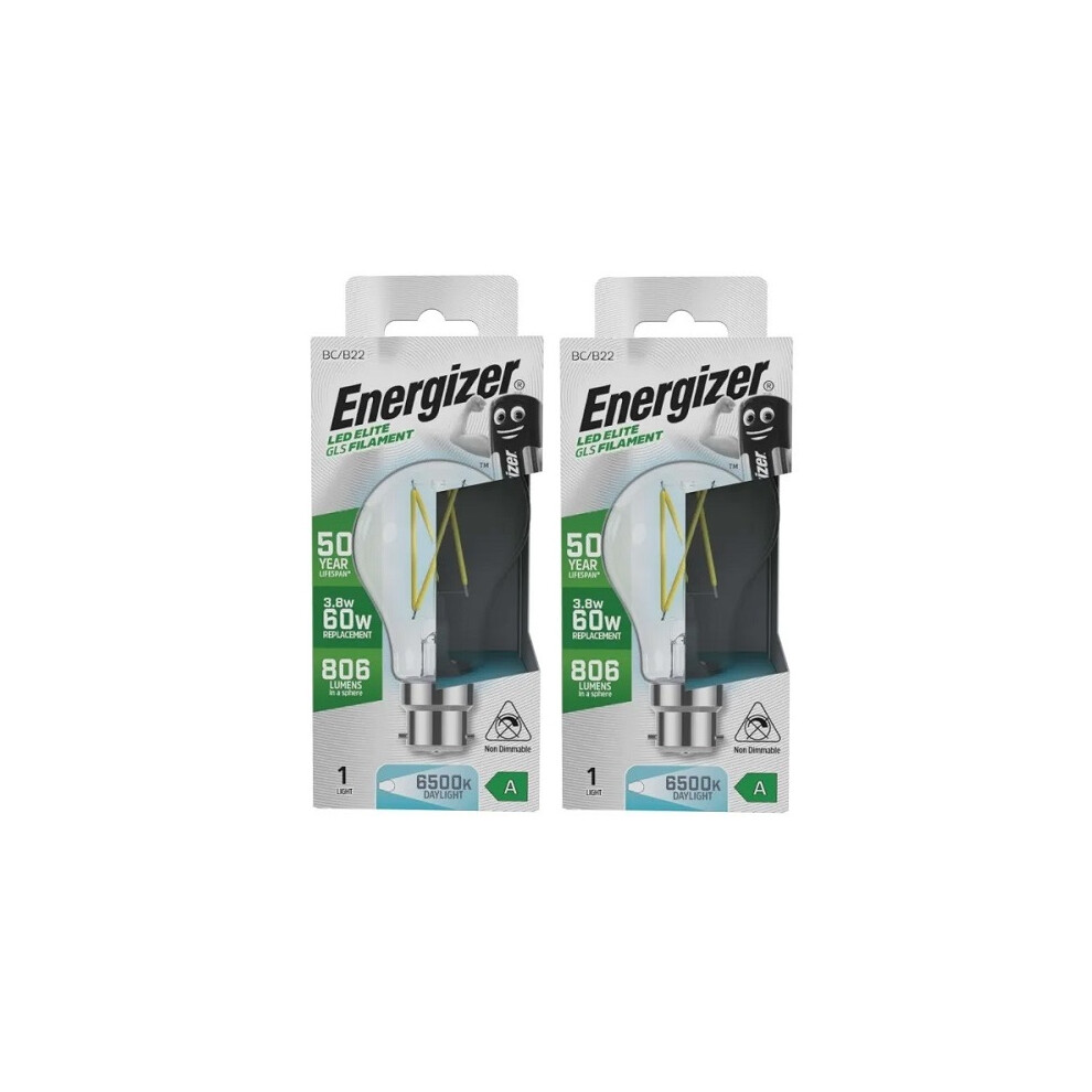 Energizer A Rated LED GLS B22 806lm 3.8W 6500K Daylight Pack of 2