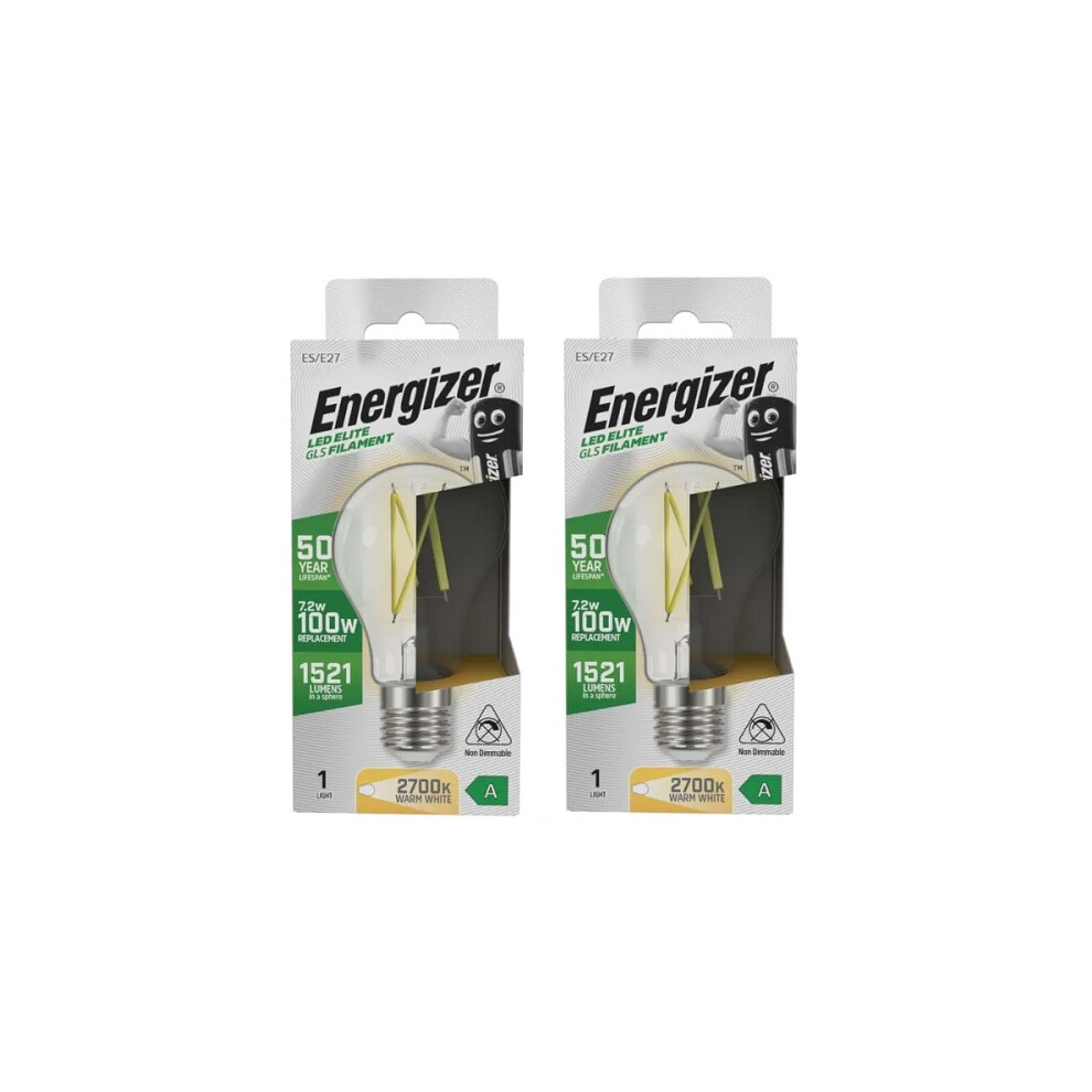 Energizer A Rated Led Gls E27 1521Lm 7.2W 2700K Warm Pack Of 2 White