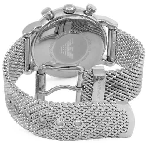 Armani Emporio Armani AR1811 Luigi Silver Mesh Strap, Black Dial, Silver Case 2