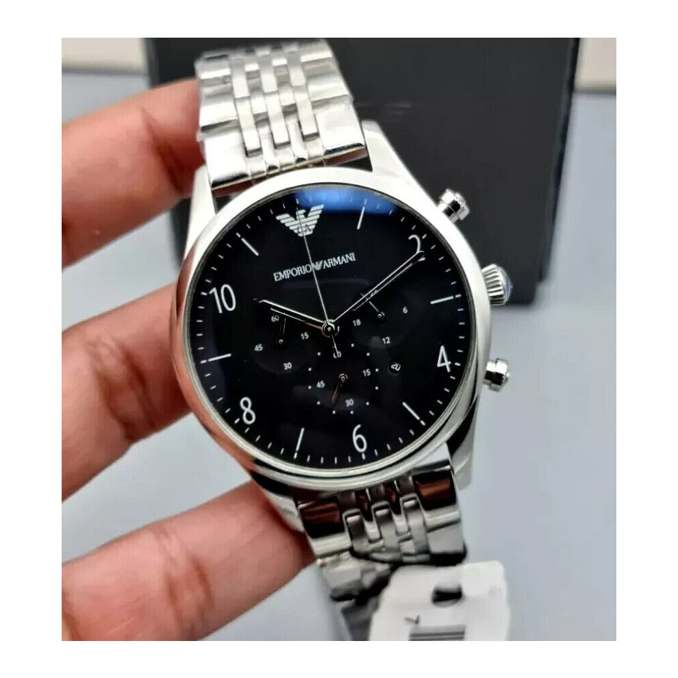 EMPORIO ARMANI MENS WATCH SILVER BLACK DIAL SILVER CASE WATCH AR1863