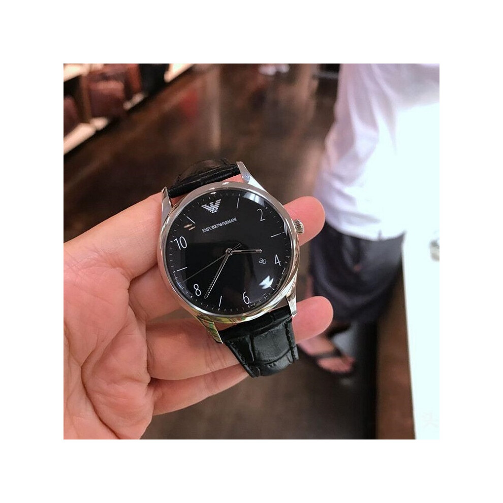 Emporio Armani Men's Watch Black Leather Strap Black Dial AR1865