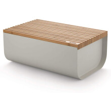 Alessi Mattina BG03 WG - Design Bread Bin, Steel Colored with Epoxy Resin, Bamboo Wood, Warm Gray