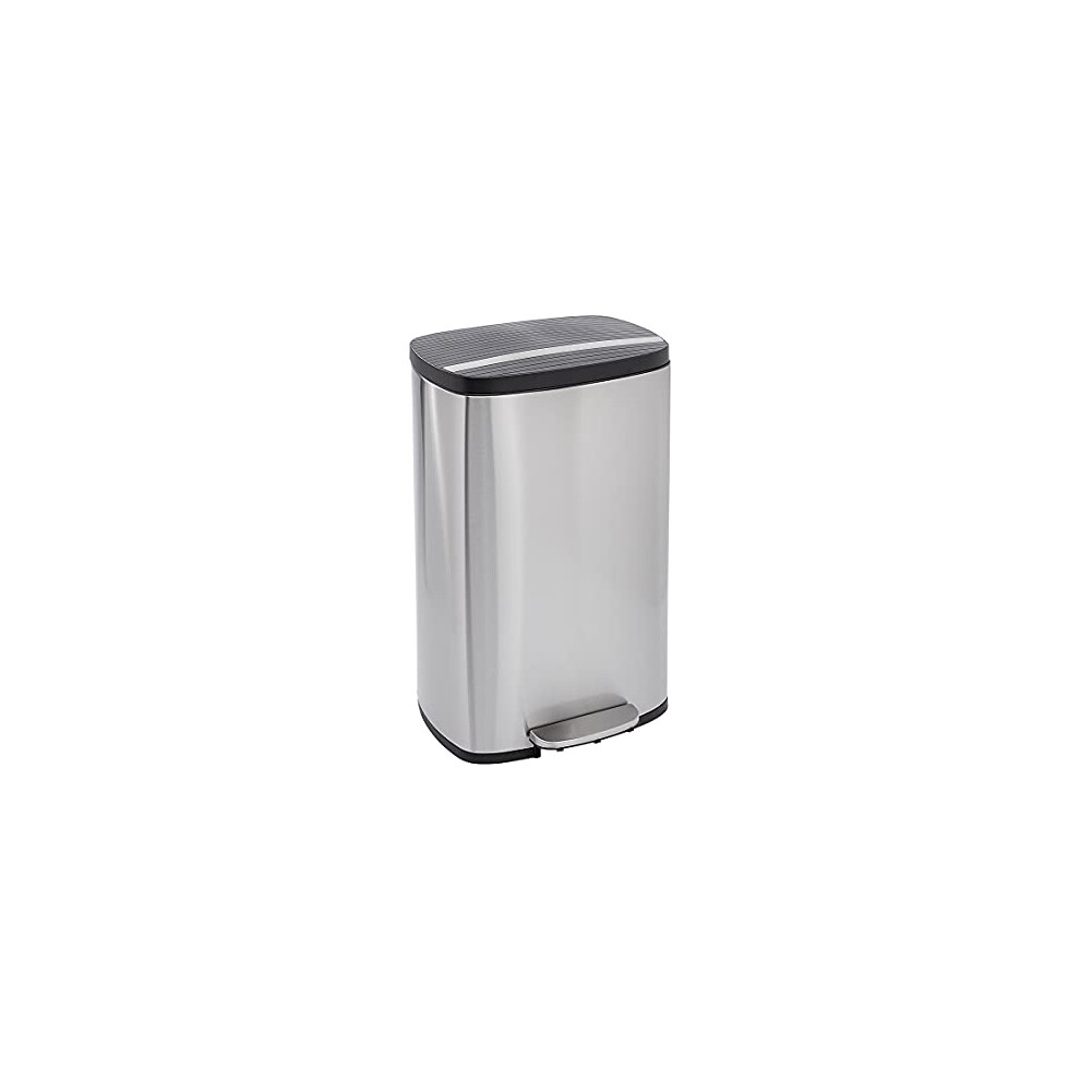 Amazon Basics Rectangular Soft-Close Rubbish Bin with Plastic Lid, 50 Litres, Satin Nickel