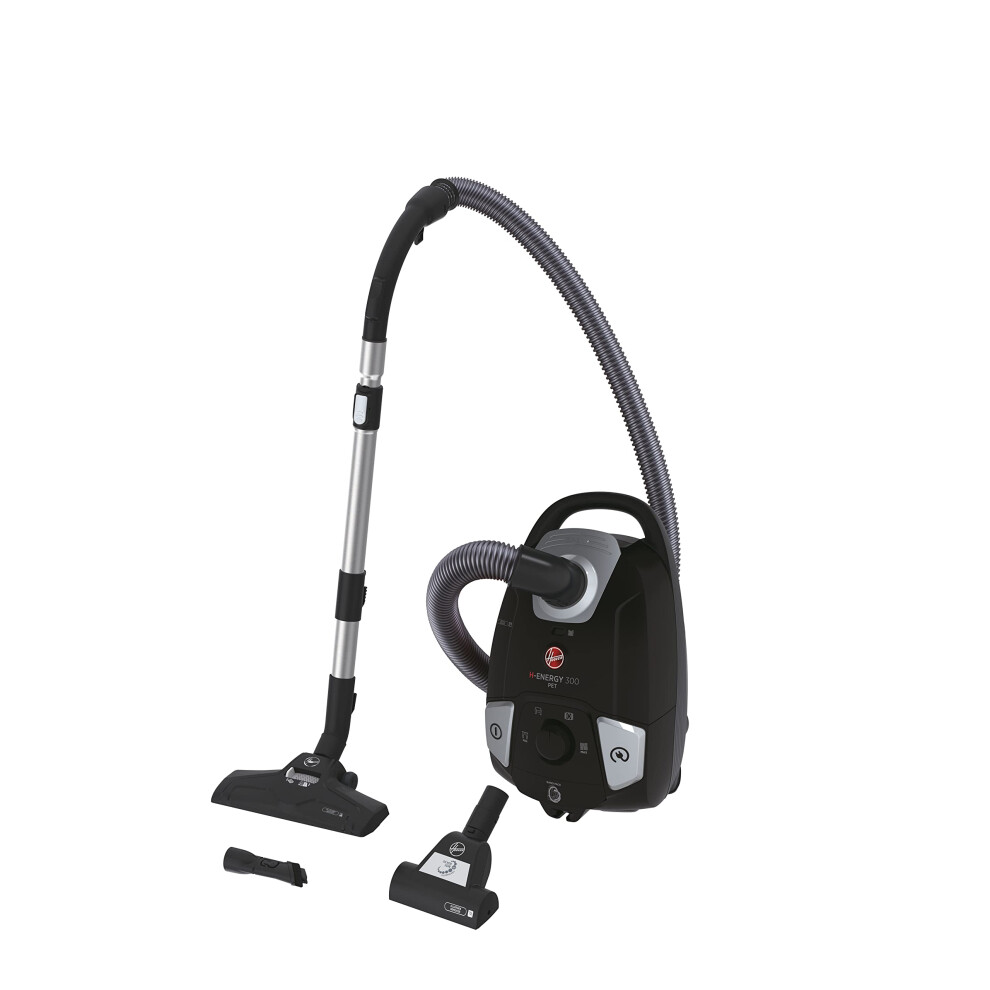 Hoover Cylinder Vacuum Cleaner Bagged, H-Energy 300 With Hepa Filter, Long Reach, Pet Tool, [He320pet] Black