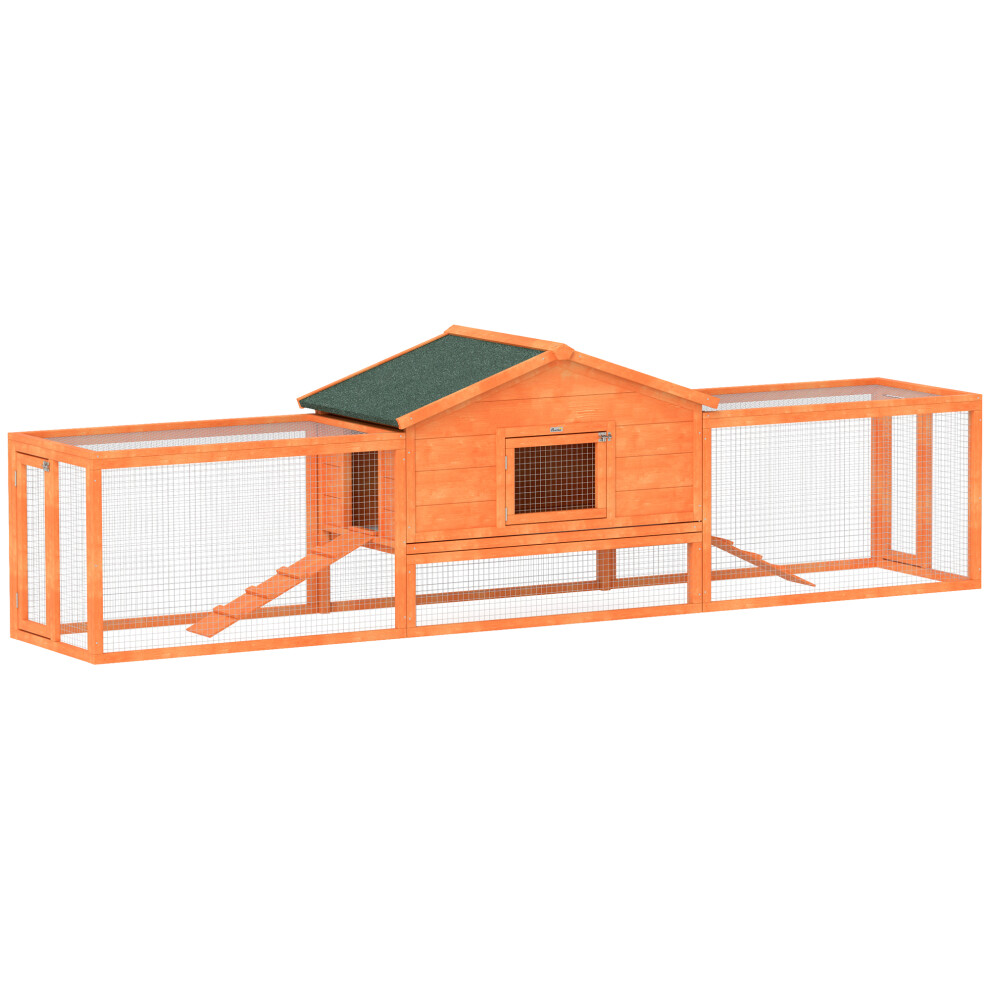 PawHut Wooden Rabbit Hutch Guinea Pig Hutch, Orange, 309 X 70 X 87cm